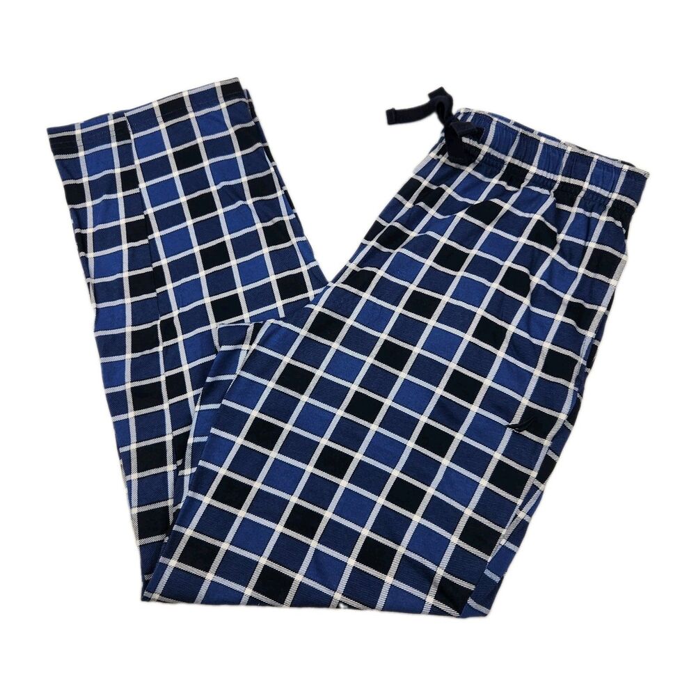 Nautica Plaid Pajama Pants Blue Windowpane Mens M 100% Cotton Lounge Comfort